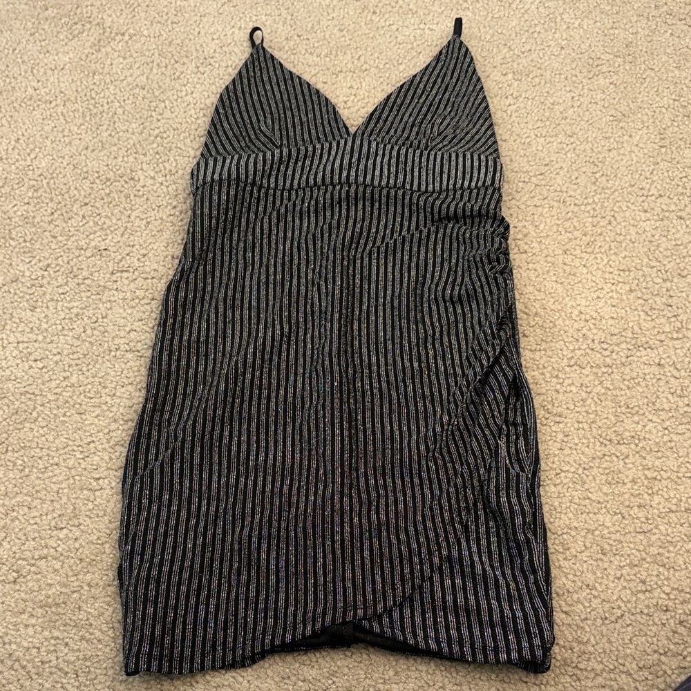 Forever 21 Black and Silver Striped Mini Dress